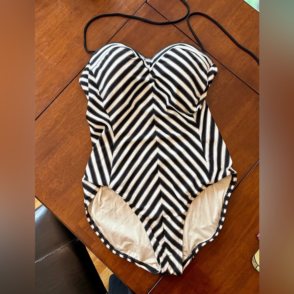 Very Retro EUC Robin Piccone Black and White Striped One Piece Swimsuit